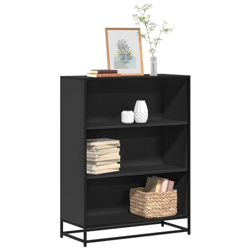 QUAHEAS Bücherregal Schwarz, 80,5x35x107,5 cm, Holzwerkstoff, Metallgestell, offen, stabil, für Wohnzimmer, Büro, Schlafzimmer von QUAHEAS
