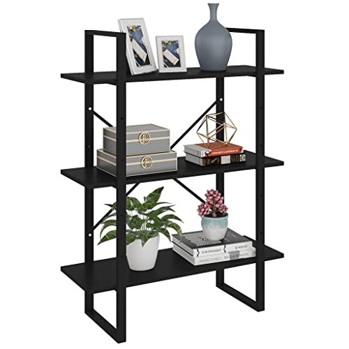 QUAHEAS Bücherregal Schwarz, 80x30x105 cm, Holzwerkstoff mit Metallgestell, 5 Ablagen für Bücher und Dekoration, modernes Design QUAHEAS Bücherregal Schwarz, 80x30x105 cm, Holzwerkstoff mit Metallgestell, 5 Ablagen für Bücher und Dekoration, modernes Design von QUAHEAS