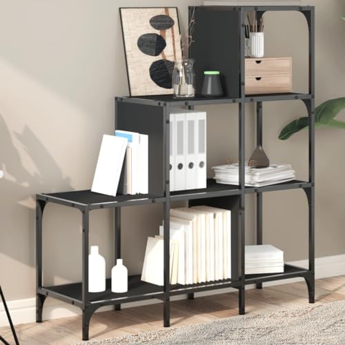 QUAHEAS Bücherregal Schwarz 92x30x102 cm, Modernes Holzwerkstoff & Metall Standregal für Bücher, Deko, Büro, Wohnzimmer, Schlafzimmer QUAHEAS Bücherregal Schwarz 92x30x102 cm, Modernes Holzwerkstoff & Metall Standregal für Bücher, Deko, Büro, Wohnzimmer, Schlafzimmer von QUAHEAS