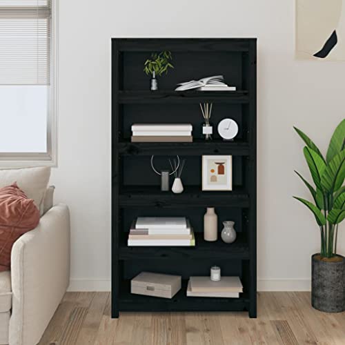 QUAHEAS Bücherregal Schwarz aus Massivholz Kiefer, 80x35x154 cm, vielseitiges Storage für Bookshelf und Room Organizer von QUAHEAS