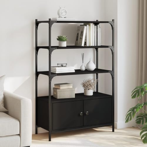 QUAHEAS Bücherregal Schwarz mit 3 Böden, 70x30x109,5 cm, Holzwerkstoff, vielseitiges Stauraum Regal mit Türen für Bücher & Deko, idealer Organizer für Wohnzimmer, Schlafzimmer, Büro QUAHEAS Bücherregal Schwarz mit 3 Böden, 70x30x109,5 cm, Holzwerkstoff, vielseitiges Stauraum Regal mit Türen für Bücher & Deko, idealer Organizer für Wohnzimmer, Schlafzimmer, Büro von QUAHEAS