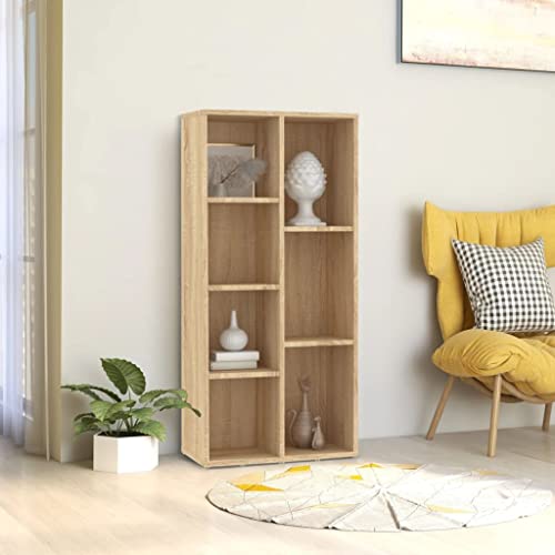 QUAHEAS Bücherregal Sonoma-Eiche 55x25x106 cm, Vielseitiger Holzwerkstoff Schrank mit 7 Fächern für Bücher, Zeitschriften, DVDs, Ideal als Organizer für Wohnzimmer, Schlafzimmer, Büro von QUAHEAS