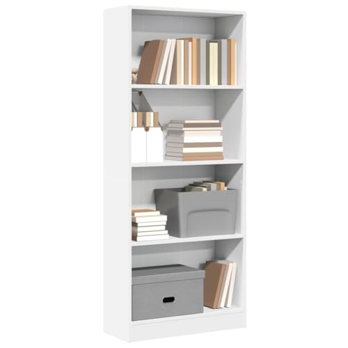 QUAHEAS Bücherregal Weiß, 60x24x143 cm, Modernes Standregal aus Holzwerkstoff mit 4 Fächern für Bücher, Akten, Dekoration im Wohnzimmer, Büro, Schlafzimmer QUAHEAS Bücherregal Weiß, 60x24x143 cm, Modernes Standregal aus Holzwerkstoff mit 4 Fächern für Bücher, Akten, Dekoration im Wohnzimmer, Büro, Schlafzimmer von QUAHEAS