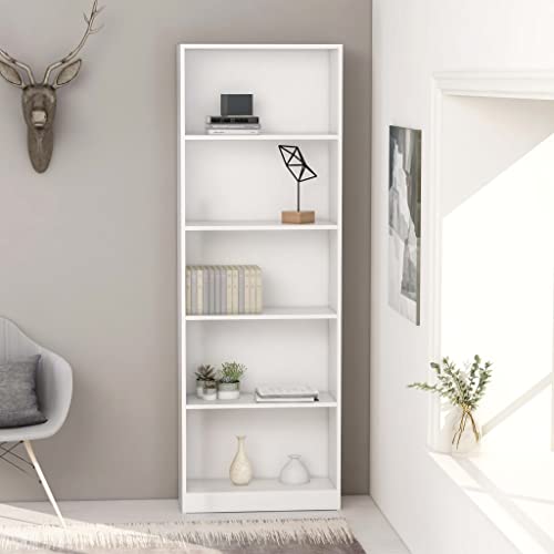 QUAHEAS Bücherregal Weiß, 60x24x175 cm, mit 5 offenen Fächern, modernem Design, für Wohnzimmer, Büro, Schlafzimmer, Holzwerkstoff, idealer Organizer für Bücher, Sammlerstücke, Dekoration von QUAHEAS