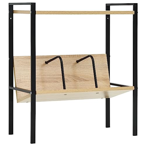 QUAHEAS Bücherregal mit 2 Regalböden, Schwarz Eiche Optik, 52x28x59cm, vielseitige Aufbewahrung für Bücher, Deko, Blumen, Flur, Wohnzimmer von QUAHEAS
