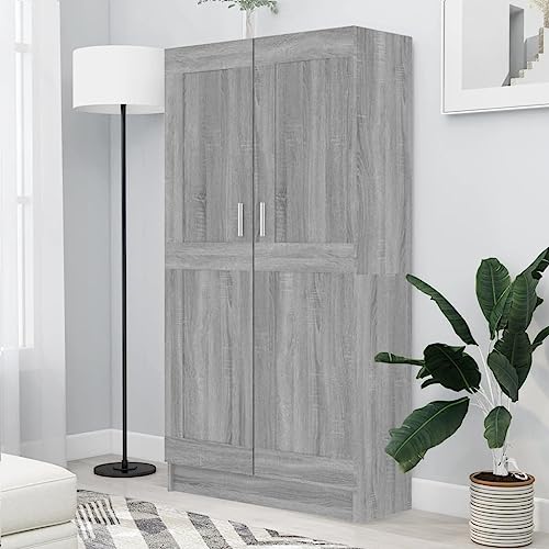 QUAHEAS Bücherschrank Grau Sonoma 82,5x30,5x150 cm, Holzwerkstoff, viel Stauraum, vielseitiger Schrank für Wohnzimmer, Schlafzimmer, Büro von QUAHEAS