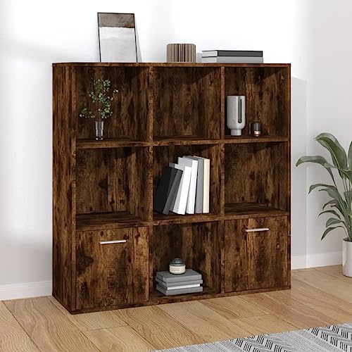 QUAHEAS Bücherschrank Räuchereiche 98x30x98 cm, stabiles Regal mit viel Stauraum, vielseitiger Organizer für Bücher, Deko & mehr, ideal für Wohnzimmer, Schlafzimmer, Büro von QUAHEAS