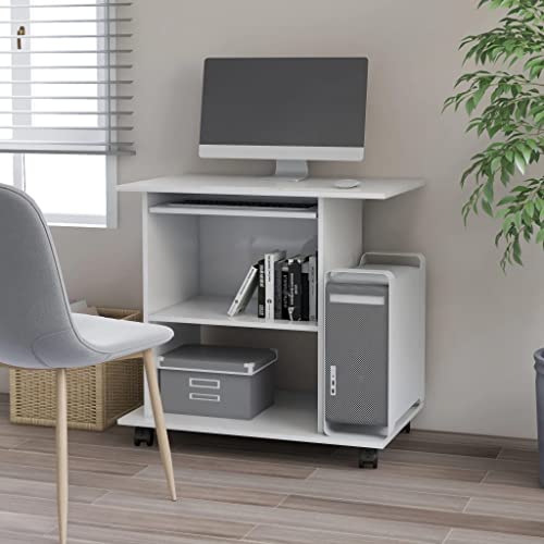 QUAHEAS Computertisch Weiß, 80x50x75 cm, mit ausziehbarer Tastaturablage, Rollen, ideal für Home-Office, Büro, Arbeitszimmer von QUAHEAS