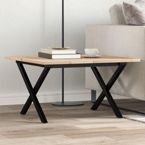 QUAHEAS Couchtisch X-Gestell 60x60x40cm Massivholz Kiefer unbehandelt & pulverbeschichteter Stahl robuster Holztisch für Wohnzimmer modernes Design vielseitig für Essbereiche & Frühstück. von QUAHEAS