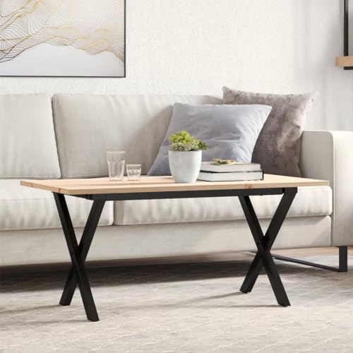 QUAHEAS Couchtisch X-Gestell 90x40x45cm aus massivem Kiefernholz und pulverbeschichtetem Stahl, robuster Wohnzimmer Tisch für Moderne Räume und stilvolles Ambiente von QUAHEAS