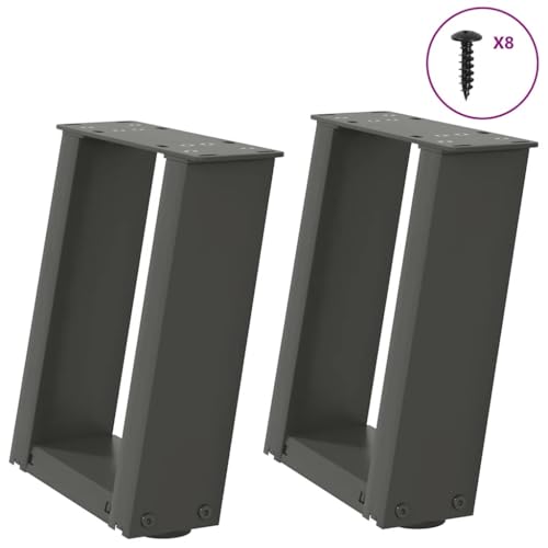 QUAHEAS Couchtischbeine U-Form 2 STK. Anthrazit 30x(30-31) cm, Pulverbeschichteter Stahl, Robuste Tischbeine mit Nivellierfüßen für Möbel von QUAHEAS