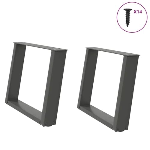 QUAHEAS Couchtischbeine U-Form 2 STK. Anthrazit 70x43 cm, pulverbeschichteter Stahl für stabilen Couchtisch, Moderne Möbelbeine, verstellbare Nivellierfüße von QUAHEAS