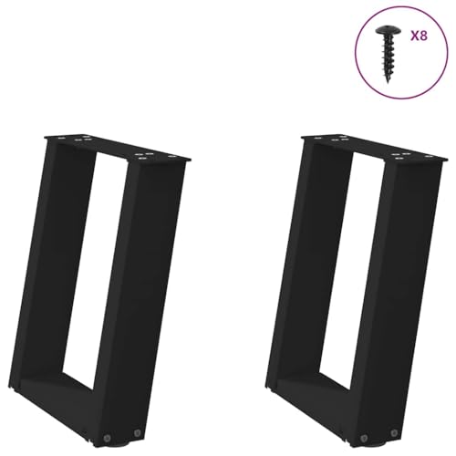 QUAHEAS Couchtischbeine U-Form 2 STK. Schwarz 28x42 cm, pulverbeschichteter Stahl, stabile Metallbeine mit verstellbaren Nivellierfüßen für Couchtische, Bänke von QUAHEAS