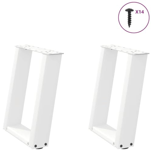 QUAHEAS Couchtischbeine U-Form 2 STK. Weiß, 38x42-43 cm, pulverbeschichteter Stahl, verstellbare Füße, Möbelbeine Modern für Bank DIY von QUAHEAS