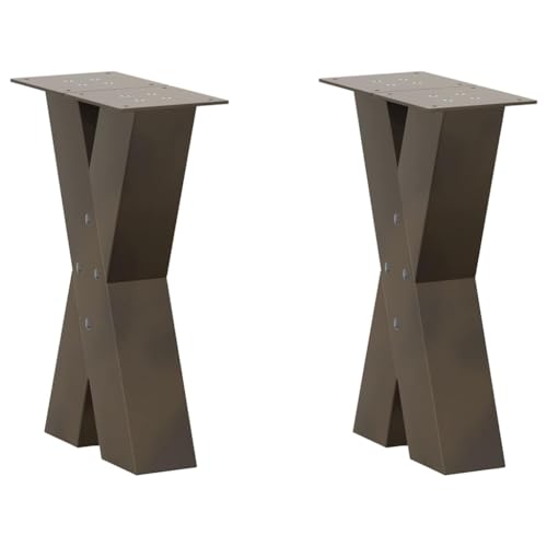 QUAHEAS Couchtischbeine X-Form 2 STK. Naturstahl, 28x(42-43) cm, pulverbeschichteter Stahl, robuste Metall Tischbeine mit verstellbaren Füßen, Möbelbeine für Bank und Schreibtisch, modernes Design von QUAHEAS