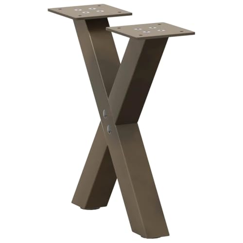 QUAHEAS Couchtischbeine X-Form 2 STK. Naturstahl, 37x(30-31) cm, pulverbeschichteter Stahl, verstellbare Füße, Möbel Tischbeine für Wohnzimmer von QUAHEAS