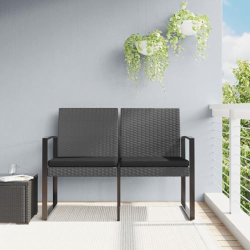 QUAHEAS Dunkelgraue 2-Sitzer Gartenbank aus langlebigem PP-Rattan, mit bequemen Kissen, perfekt als stilvolle Outdoor-Möbel für Terrasse, Garten und jeden Außenbereich, eine robuste Bank. von QUAHEAS
