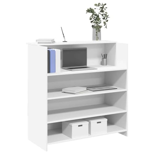 QUAHEAS Empfangstheke Weiß, 100x50x103,5 cm, Langlebiger Holzwerkstoff für Büro, Hotel, Klinik, Moderne Schreibtischlösung von QUAHEAS