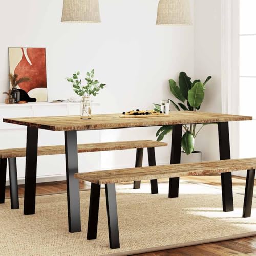 QUAHEAS Esstisch 150x90x75 cm, Massivholz Akazie, Robuste Stahlbeine, Küchentisch für Esszimmer, Modernes Design, Praktische Tafel von QUAHEAS