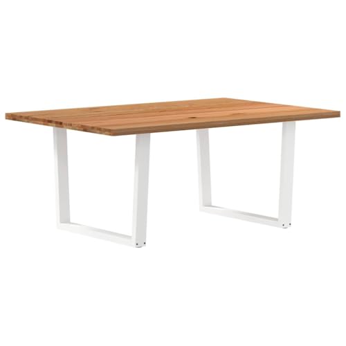 QUAHEAS Esstisch 180x120x74 cm aus Massivholz Eiche, Rechteckig, Natur Hellbraun, mit Weißen Stahlbeinen, für Esszimmer & Küche von QUAHEAS