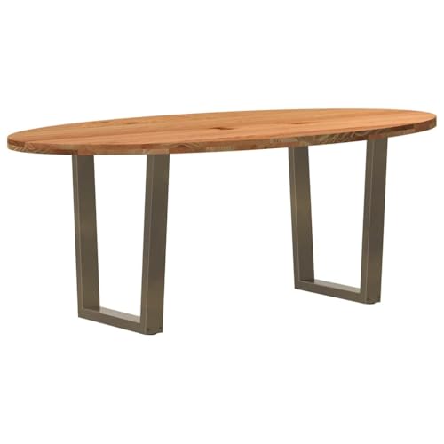 QUAHEAS Esstisch Hellbraun 200x100x74 cm, Massivholz Eiche Oval, Robuste Stahlbeine, Esszimmer Möbel für Küche & Wohnbereich von QUAHEAS