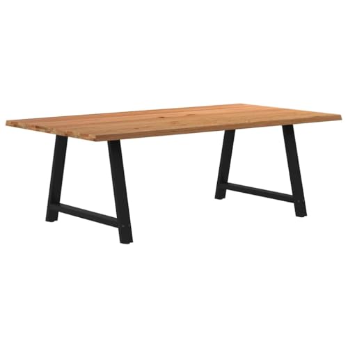 QUAHEAS Esstisch Massivholz Eiche 220x120x74 cm, Rechteckig mit Naturkante, Heller Lack, A-Form Stahlbeine für Esszimmer, Wohnbereich, Küche QUAHEAS Esstisch Massivholz Eiche 220x120x74 cm, Rechteckig mit Naturkante, Heller Lack, A-Form Stahlbeine für Esszimmer, Wohnbereich, Küche von QUAHEAS