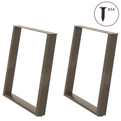 QUAHEAS Esstischbeine U-Form 2 STK. Naturstahl 70x(72-73) cm, Pulverbeschichtetes Metall Tischbeine mit Nivellierfüßen, Schreibtischbeine Set von QUAHEAS