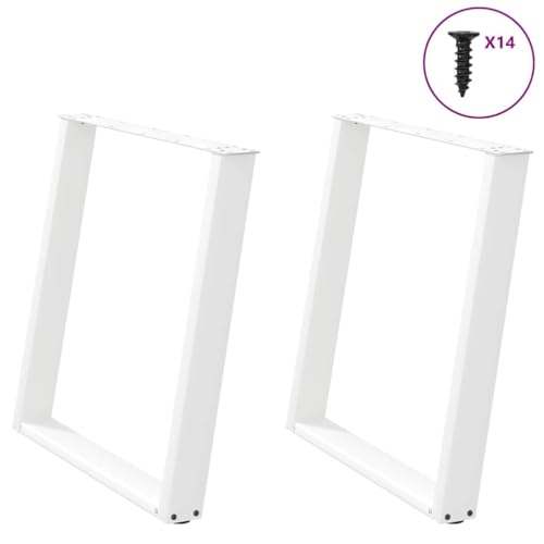 QUAHEAS Esstischbeine U-Form 2er Set, Weiß Pulverbeschichteter Stahl, 70x(72-73) cm für Tisch, Schreibtisch, Moderne Möbelbeine, Verstellbar, Hohe Stabilität von QUAHEAS