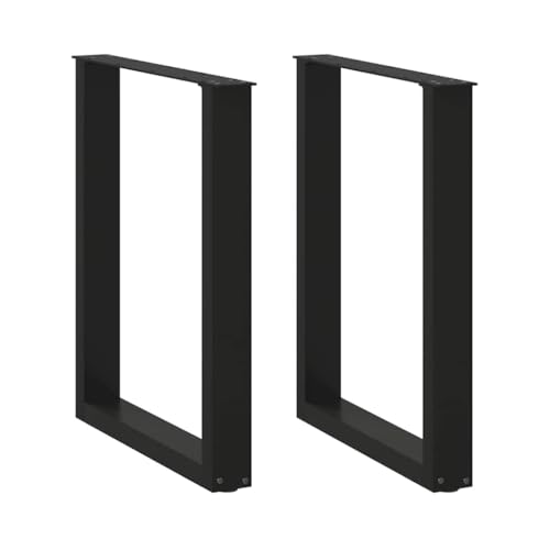 QUAHEAS Esstischbeine U-Form 2er-Set Schwarz 70x(72-73) cm, Pulverbeschichteter Stahl, Verstellbare Nivellierfüße, Möbelbeine für Tischplatte von QUAHEAS