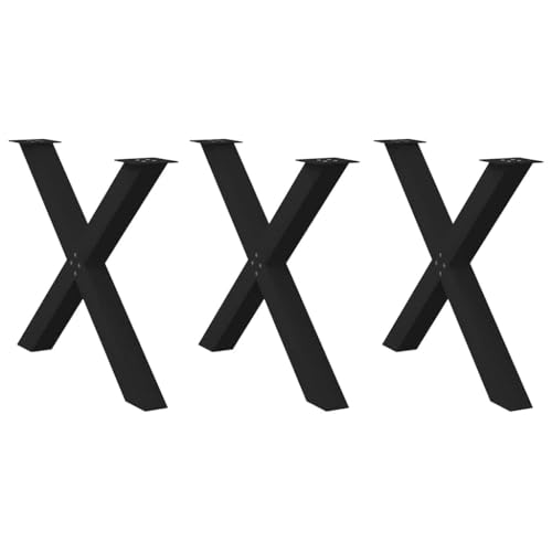 QUAHEAS Esstischbeine X-Form, 3 STK., Schwarz, 90x(72-73) cm, pulverbeschichteter Stahl, verstellbare Nivellierfüße, Möbel Tischbein Set von QUAHEAS