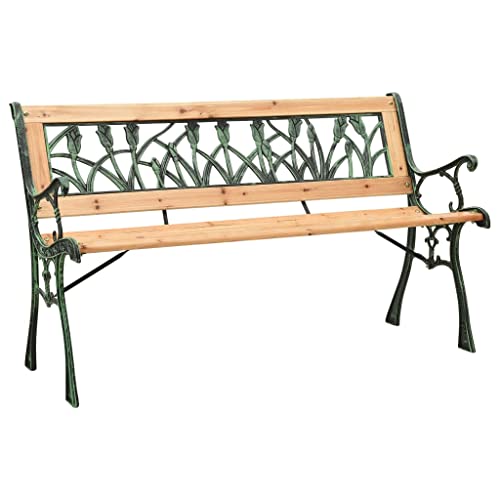 QUAHEAS Gartenbank 122 cm, robuste Sitzbank für Outdoor-Garten, Terrasse, Veranda aus massivem Tannenholz und Gusseisen von QUAHEAS