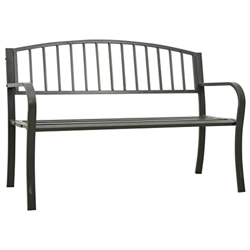QUAHEAS Gartenbank Grau 120 cm, robuste Outdoor Sitzbank aus pulverbeschichtetem Stahl, langlebige Patio Möbel für Garten und Außenbereich, Bequeme Benches für Ihren Balkon. von QUAHEAS