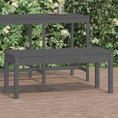 QUAHEAS Gartenbank Grau Massivholz Kiefer, 109x44x45 cm, robuste Outdoor Sitzbank für Garten, Terrasse und Patio – ideale Möbel für entspannte Stunden im Außenbereich von QUAHEAS