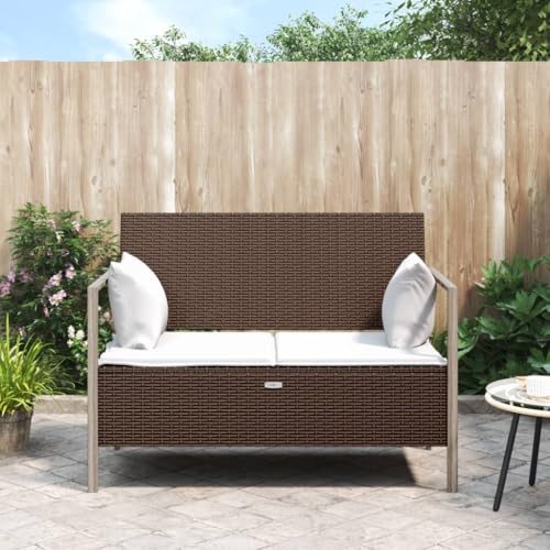 QUAHEAS Gemütliche 2-Sitzer Gartenbank aus braunem Poly Rattan mit bequemen Kissen und praktischem Stauraum, perfekt für Outdoor Gartenmöbel auf Terrasse oder im Außenbereich QUAHEAS Gemütliche 2-Sitzer Gartenbank aus braunem Poly Rattan mit bequemen Kissen und praktischem Stauraum, perfekt für Outdoor Gartenmöbel auf Terrasse oder im Außenbereich von QUAHEAS