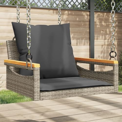 QUAHEAS Hängesessel Grau Poly Rattan mit Kissen, bequemer Outdoor Stuhl für Garten & Terrasse, 63x62x40 cm Schaukelstuhl im Außenbereich, langlebige Gartenmöbel, perfekt zum entspannten Schaukeln von QUAHEAS