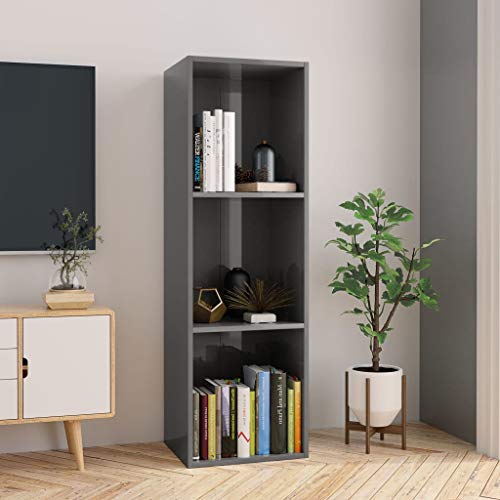 QUAHEAS Hochglanz-Grau Bücherregal, vielseitiges Regal mit 3 Fächern, praktischer Organizer für Bücher, Heim-Storage im Raum, als TV-Schrank nutzbar, Holzwerkstoff, 36x30x114cm. QUAHEAS Hochglanz-Grau Bücherregal, vielseitiges Regal mit 3 Fächern, praktischer Organizer für Bücher, Heim-Storage im Raum, als TV-Schrank nutzbar, Holzwerkstoff, 36x30x114cm. von QUAHEAS