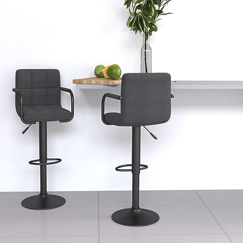 QUAHEAS Höhenverstellbare Barhocker (2er Set) aus dunkelgrauem Stoff mit Armlehnen, drehbar & stabilem Fußstützen-Design für Küche & Essbereich, Moderne Polsterstühle von QUAHEAS