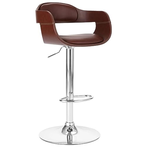 QUAHEAS Höhenverstellbarer Barhocker Braun aus Kunstleder mit Fußstütze, Moderner Küchen Tresenhocker für Esszimmer, Robuster Barstuhl für Frühstückstheke, Max. 110 kg von QUAHEAS