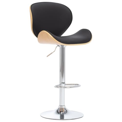 QUAHEAS Höhenverstellbarer Barhocker Schwarz Kunstleder, Ergonomischer Küchenstuhl mit Fußstütze für Theke, Moderner Esszimmerstuhl, 110 kg Belastbarkeit von QUAHEAS