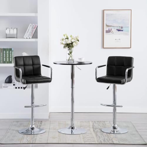 QUAHEAS Höhenverstellbares Barhocker 2er Set, Schwarz Kunstleder mit Rückenlehne, Moderne Küchenstühle für Frühstückstheke & Esszimmer, robuste Stahlbasis für Komfort von QUAHEAS