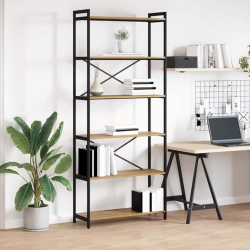 QUAHEAS Industrielles Bücherregal Eiche handwerklich, stabiles Regal mit Stauraum für Bücher, Organizer, Dekoration in Wohnzimmer, Arbeitszimmer, Schlafzimmer, 80x30x188 cm QUAHEAS Industrielles Bücherregal Eiche handwerklich, stabiles Regal mit Stauraum für Bücher, Organizer, Dekoration in Wohnzimmer, Arbeitszimmer, Schlafzimmer, 80x30x188 cm von QUAHEAS