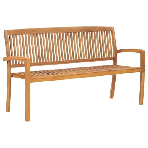 QUAHEAS Klassische Gartenbank 3-Sitzer, stapelbare 159 cm Premium Massivholz Teakholz Bank, witterungsbeständiges Outdoor-Sitzmöbel für Garten, Terrasse und den Außenbereich. von QUAHEAS