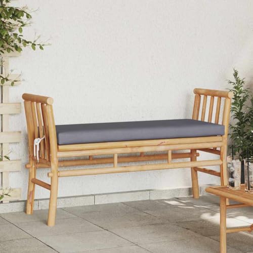 QUAHEAS Komfortable Gartenbank aus strapazierfähigem Bambus mit Kissen, 110 cm lang, für 2 Personen, ideal als Outdoor Sitzbank für Patio, Garten und jeden Außenbereich von QUAHEAS