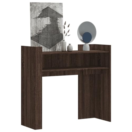 QUAHEAS Konsolentisch Braun Eichen-Optik, 100x35x90 cm, robuster Holzwerkstoff für Wohnzimmer, Flur, Schlafzimmer, vielseitiger Beistelltisch mit Stauraum, ideal als Deko-Stand von QUAHEAS
