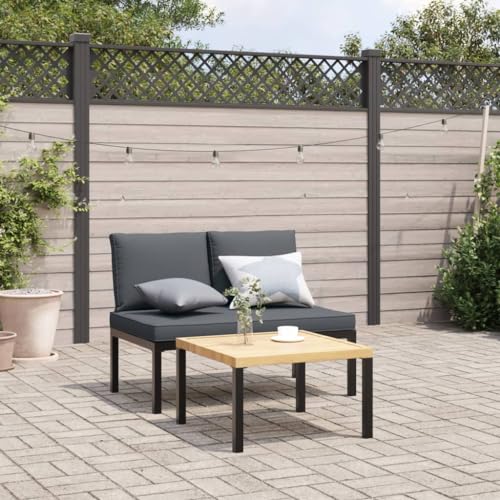 QUAHEAS Langlebige Outdoor Gartenbank Schwarz Aluminium, inklusive Kissen, robuste Sitzgelegenheit für Garten, Terrasse und andere Außenbereiche, perfekt für Möbel von QUAHEAS