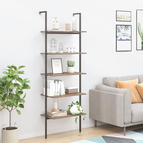 QUAHEAS Leiterregal mit 5 Böden Dunkelbraun Schwarz, Robustes Anlehn-System, vielseitiger Organizer für Bücher, Pflanzen, Deko, ideales Bookshelf, Bookcase & Storage Shelf für Zimmer QUAHEAS Leiterregal mit 5 Böden Dunkelbraun Schwarz, Robustes Anlehn-System, vielseitiger Organizer für Bücher, Pflanzen, Deko, ideales Bookshelf, Bookcase & Storage Shelf für Zimmer von QUAHEAS