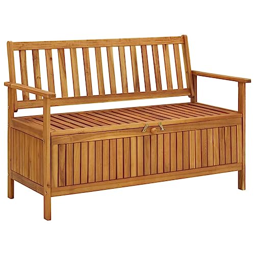 QUAHEAS Massive Gartenbank 120 cm aus Akazienholz, langlebige Outdoor Sitzbank mit geräumigem Stauraum für Garten, Terrasse & Balkon Möbel, vielseitige Benches für Patio von QUAHEAS