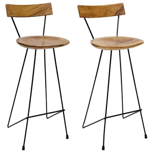QUAHEAS Massiver Teakholz Barhocker 2er Set, 40x40x103cm, Robustes Eisenfußgestell, für Küche, Esszimmer, Frühstückstheke – Langlebige Möbel von QUAHEAS