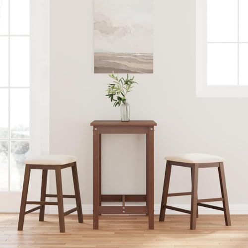 QUAHEAS Massivholz-Barstühle mit Kissen, 2er-Set, Braun, Gummibaum-Holz, hohe Rückenlehne, gepolsterter Tresenhocker für Küche, Esszimmer & Wohnzimmer von QUAHEAS