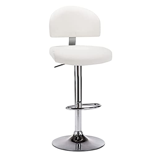 QUAHEAS Moderner Barhocker Weiß mit Kunstlederbezug, drehbarer Küchenstuhl mit verchromtem Stahlrahmen, höhenverstellbarer Counter Stool für Esszimmer & Frühstückstheke von QUAHEAS